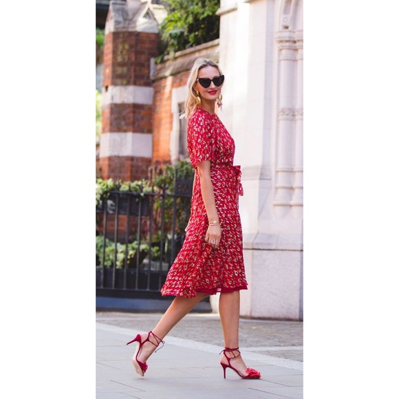 NEW L.K. BENNETT WOMEN’S SIZE 14 EVE CRANBERRY SHORT SLEEVE SILK DRESS - Picture 4 of 11